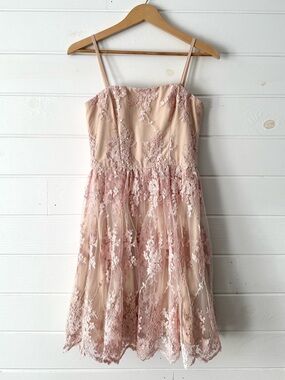 Vera Wang Blush Pink Floral Lace Tulle Strapless Mini Dress detachable straps 4